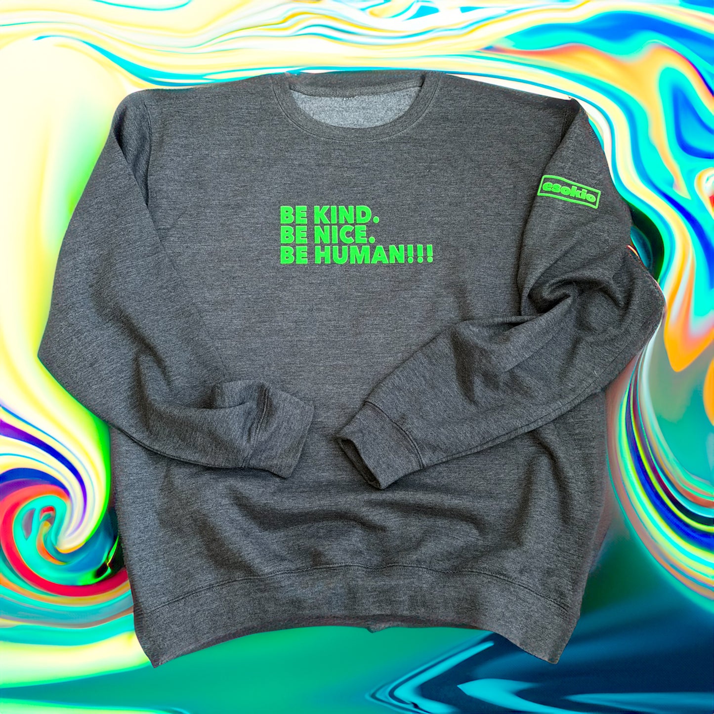 EsoKio Be Kind Charcoal/ Neon Green Crew